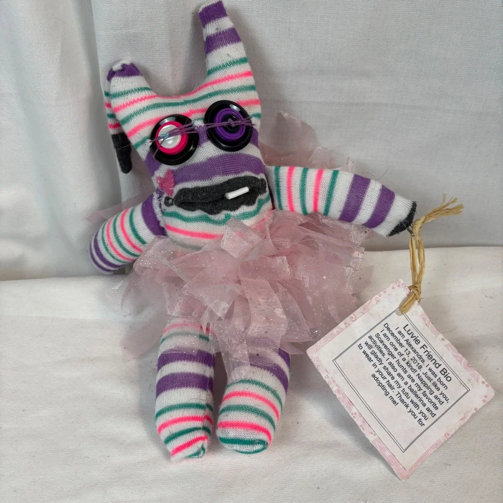 Luvie Friend Alexandra Sock Monster Plush Ballerina Striped Handmade Toy 11 inch